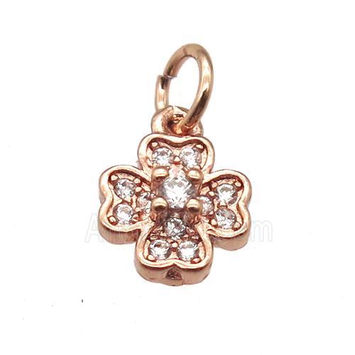 copper clover pendant paved zircon, rose gold