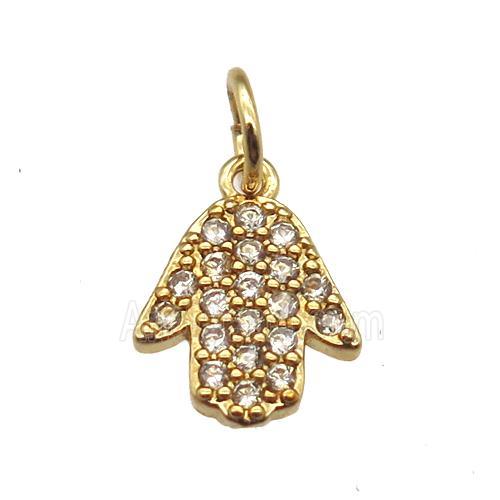 copper hamsahand pendant paved zircon, gold plated