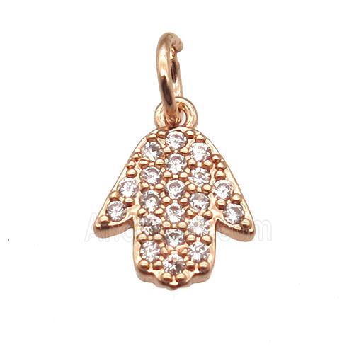 copper hamsahand pendant paved zircon, rose gold