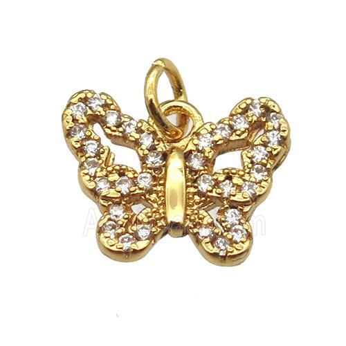 copper butterfly pendant paved zircon, gold plated