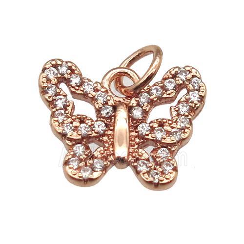 copper butterfly pendant paved zircon, rose gold