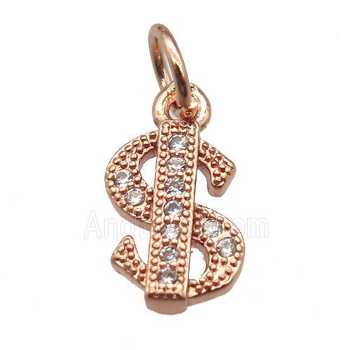 copper dollar-sign pendant paved zircon, rose gold