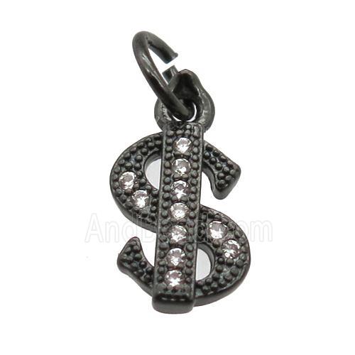 copper dollar-sign pendant paved zircon, black plated