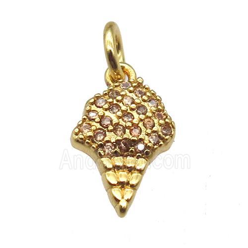 copper IceCream pendant paved zircon, gold plated