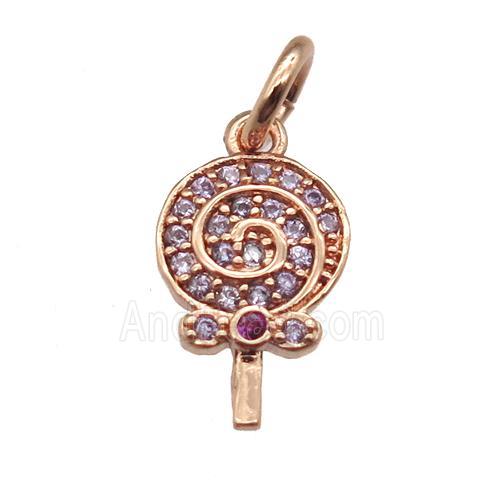 copper Lollipop pendant paved zircon, rose gold