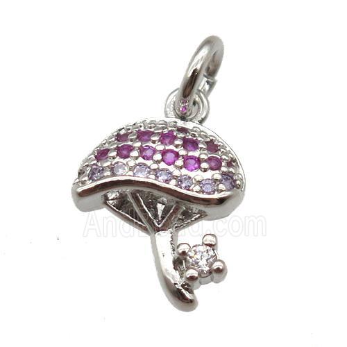 copper Mushrooms pendant paved zircon, platinum plated