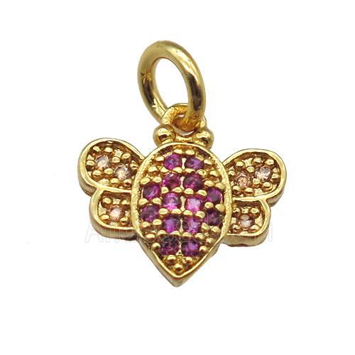 copper honeybee pendant paved zircon, gold plated