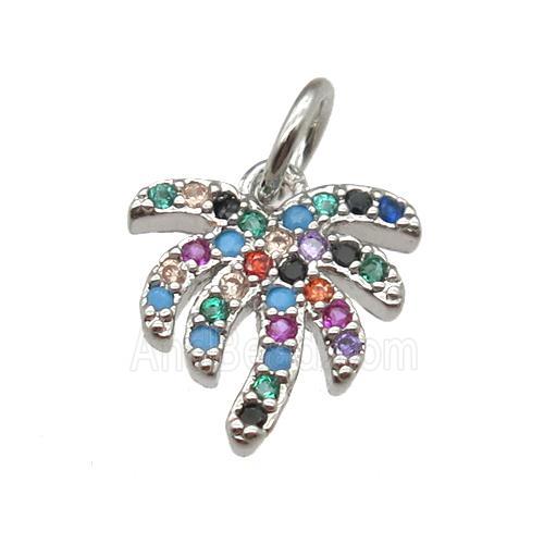 copper coconut-tree pendant paved zircon, platinum plated