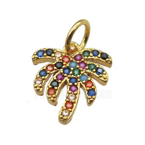 copper coconut-tree pendant paved zircon, gold plated