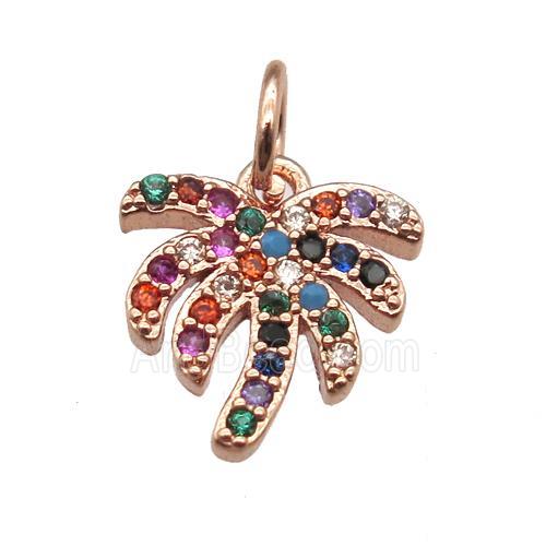 copper coconut-tree pendant paved zircon, rose gold
