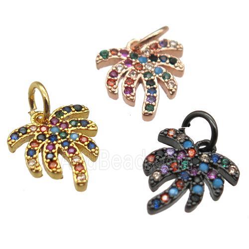 copper coconut-tree pendant paved zircon, mixed color