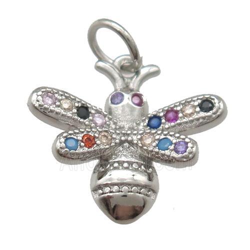 copper honeybee pendant paved zircon, platinum plated