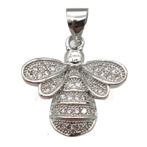 copper honeybee pendant paved zircon, platinum plated