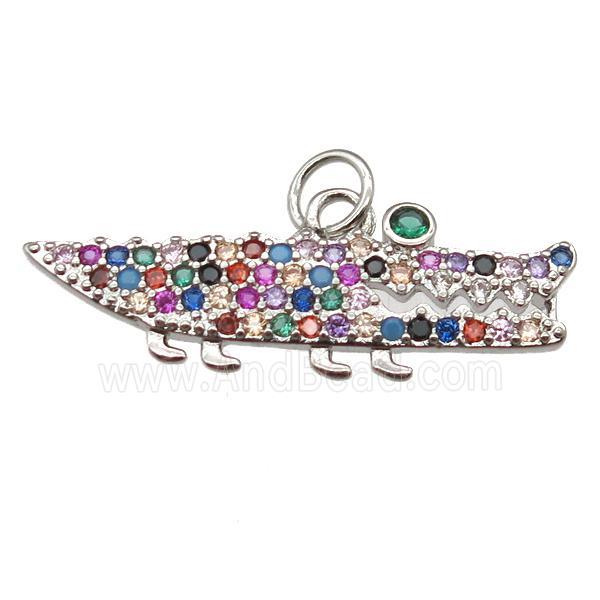copper shark pendant paved zircon, platinum plated