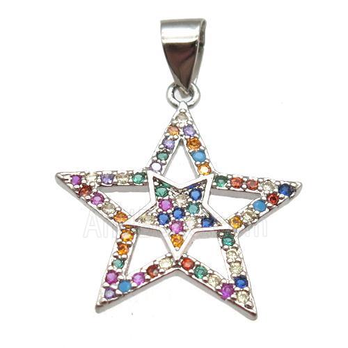copper star pendant paved zircon, platinum plated