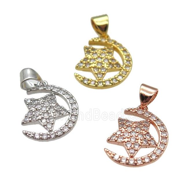 copper moon star pendant paved zircon, mixed color