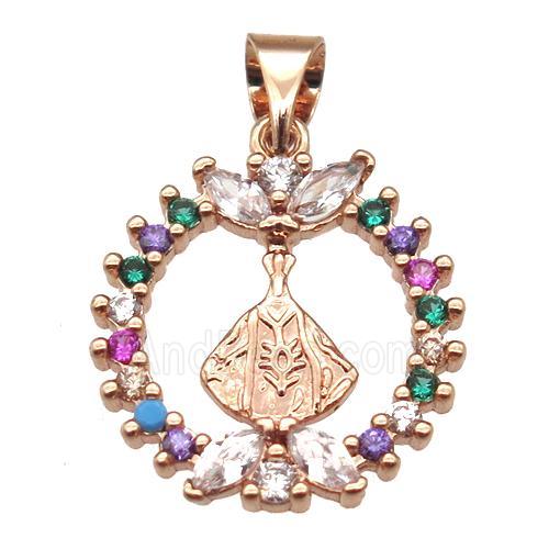 copper Wreath pendant paved zircon, rose gold