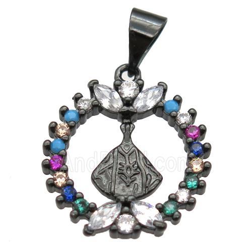 copper Wreath pendant paved zircon, black plated