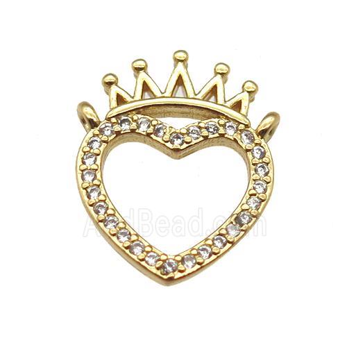 copper crown pendant paved zircon with 2loops, gold plated