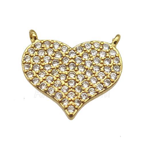 copper heart pendant paved zircon with 2loops, gold plated