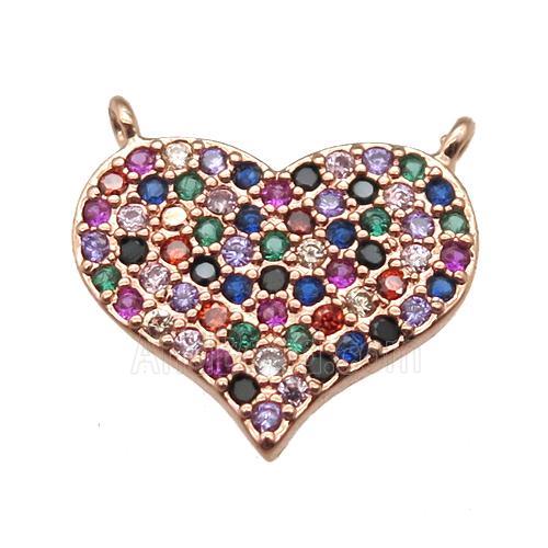 copper heart pendant paved zircon with 2loops, rose gold