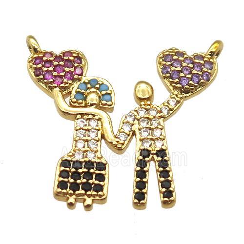 copper Couple pendant pave zircon with 2loops, gold plated