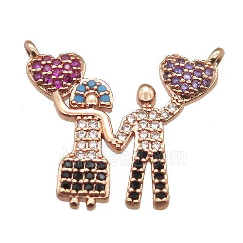 copper Couple pendant pave zircon with 2loops, rose gold