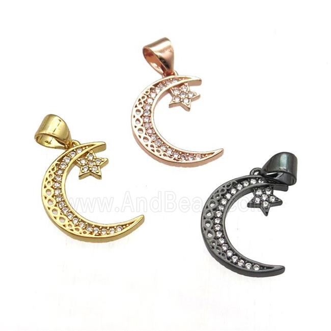 copper moon pendant pave zircon, mixed color