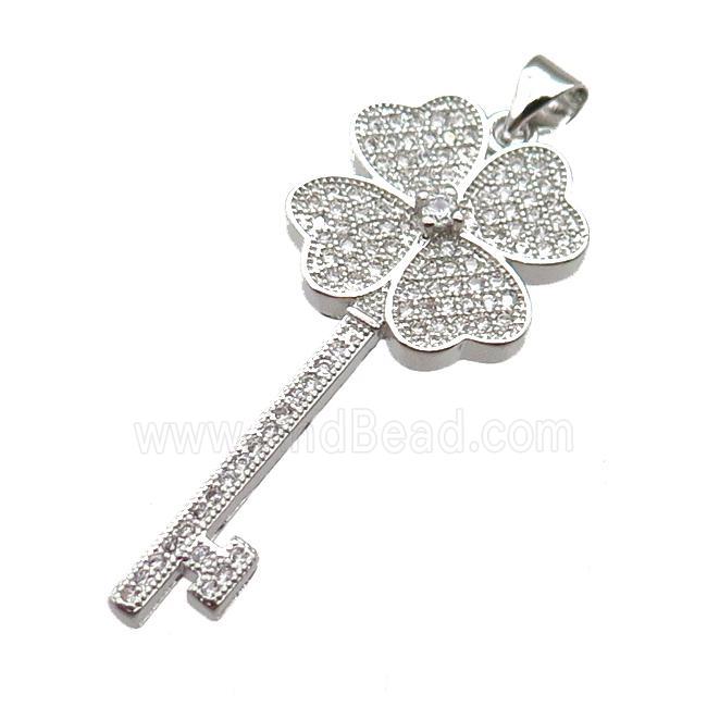 copper Key pendant pave zircon, platinum plated