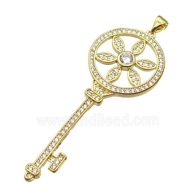 copper Key pendant pave zircon, gold plated