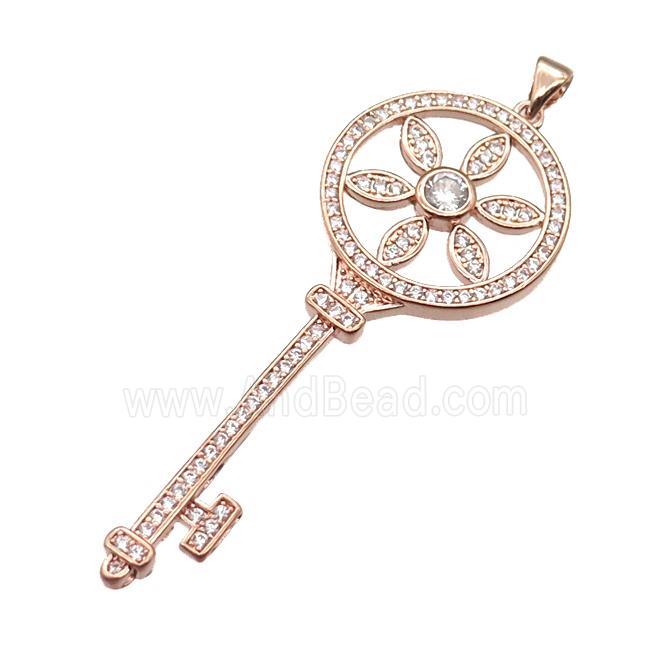 copper Key pendant pave zircon, rose gold