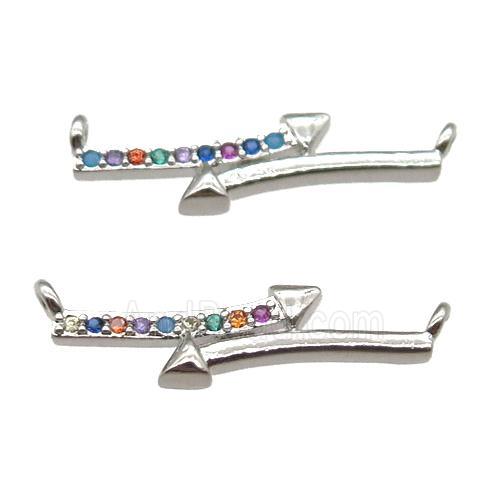 copper arrow pendant pave zircon with 2loops, platinum plated