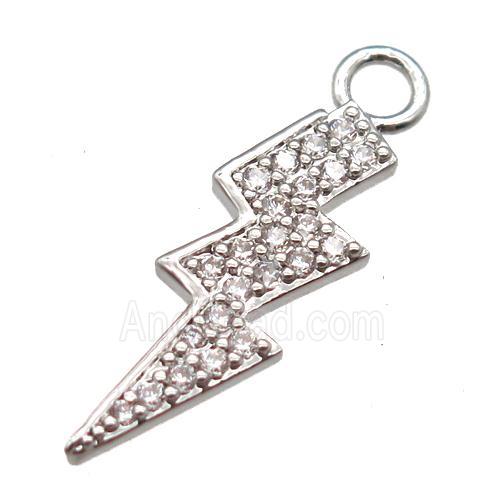copper lightning pendant paved zircon, platinum plated