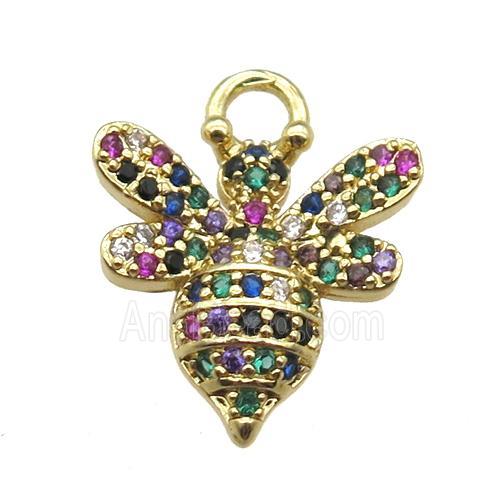 copper honeybee pendant paved zircon, gold plated