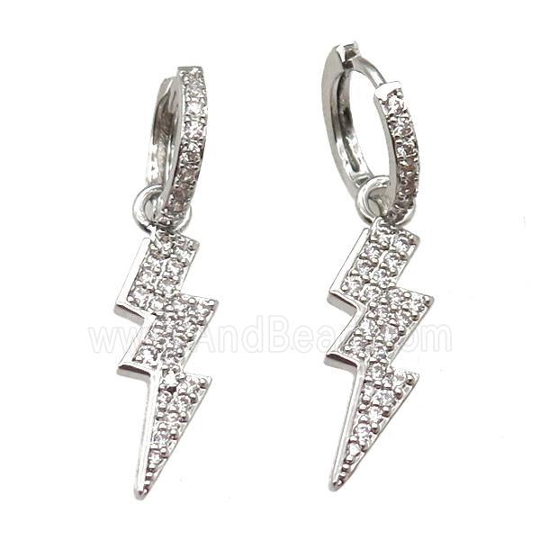 copper hoop Earring paved zircon with lightning, platinum plated