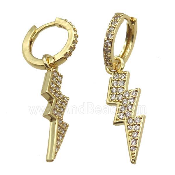 copper hoop huggie Earring paved zircon with lightning, gold plated