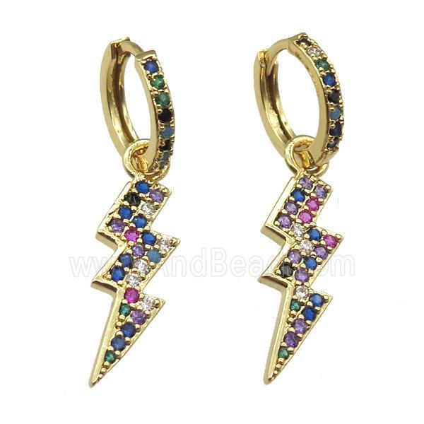 copper hoop Earring paved zircon with lightning, gold plated