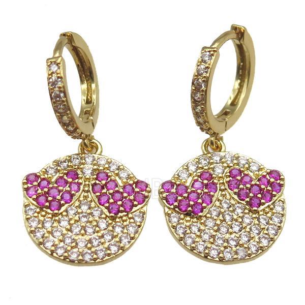 copper hoop Earring paved zircon with Emoji, gold plated