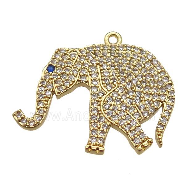copper elephant pendant paved zircon, gold plated