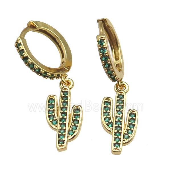 copper huggie hoop Earring paved zircon, cactus, gold plated