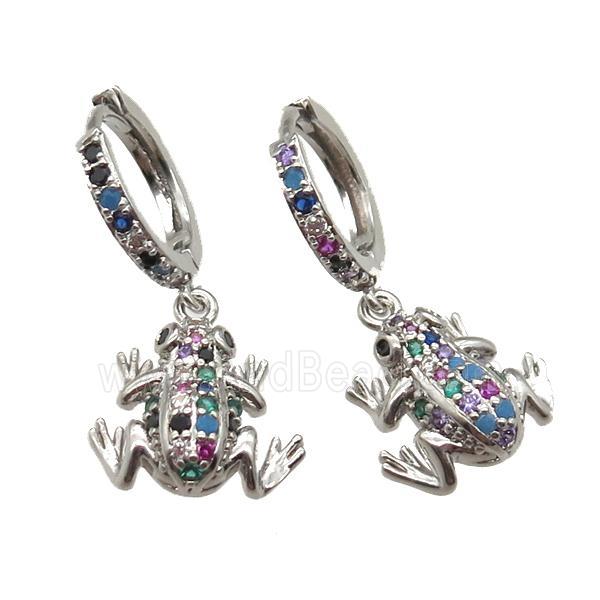 copper hoop Earring paved zircon, frog, platinum plated
