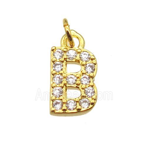 copper letter-B pendant paved zircon, gold plated