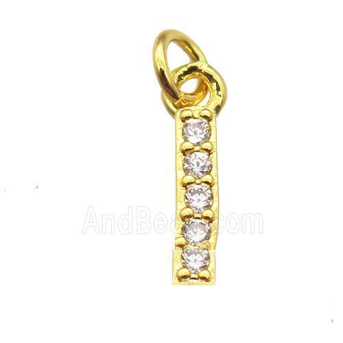 copper letter-I pendant paved zircon, gold plated