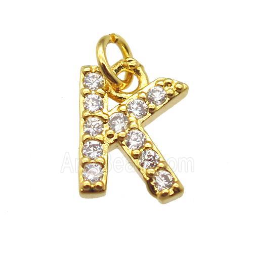 copper letter-K pendant paved zircon, gold plated