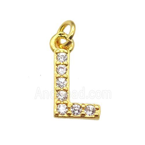 copper letter-L pendant paved zircon, gold plated