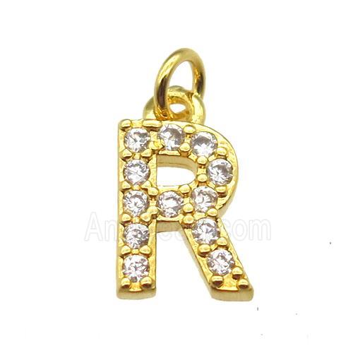 copper letter-R pendant paved zircon, gold plated