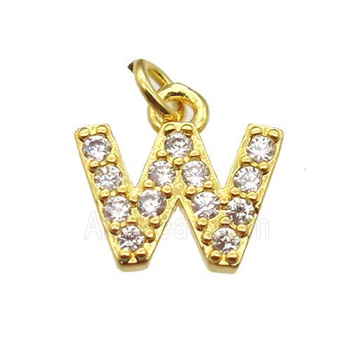 copper letter-W pendant paved zircon, gold plated