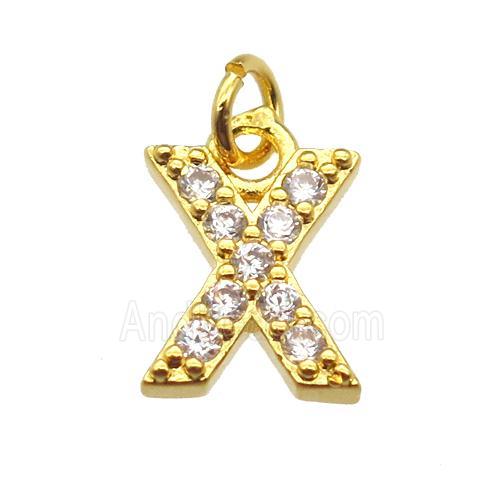 copper letter-X pendant paved zircon, gold plated