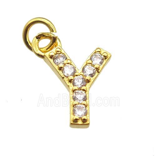 copper letter-Y pendant paved zircon, gold plated