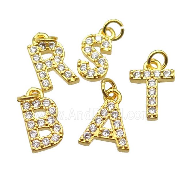 mixed copper Alphabet letter pendant paved zircon, gold plated